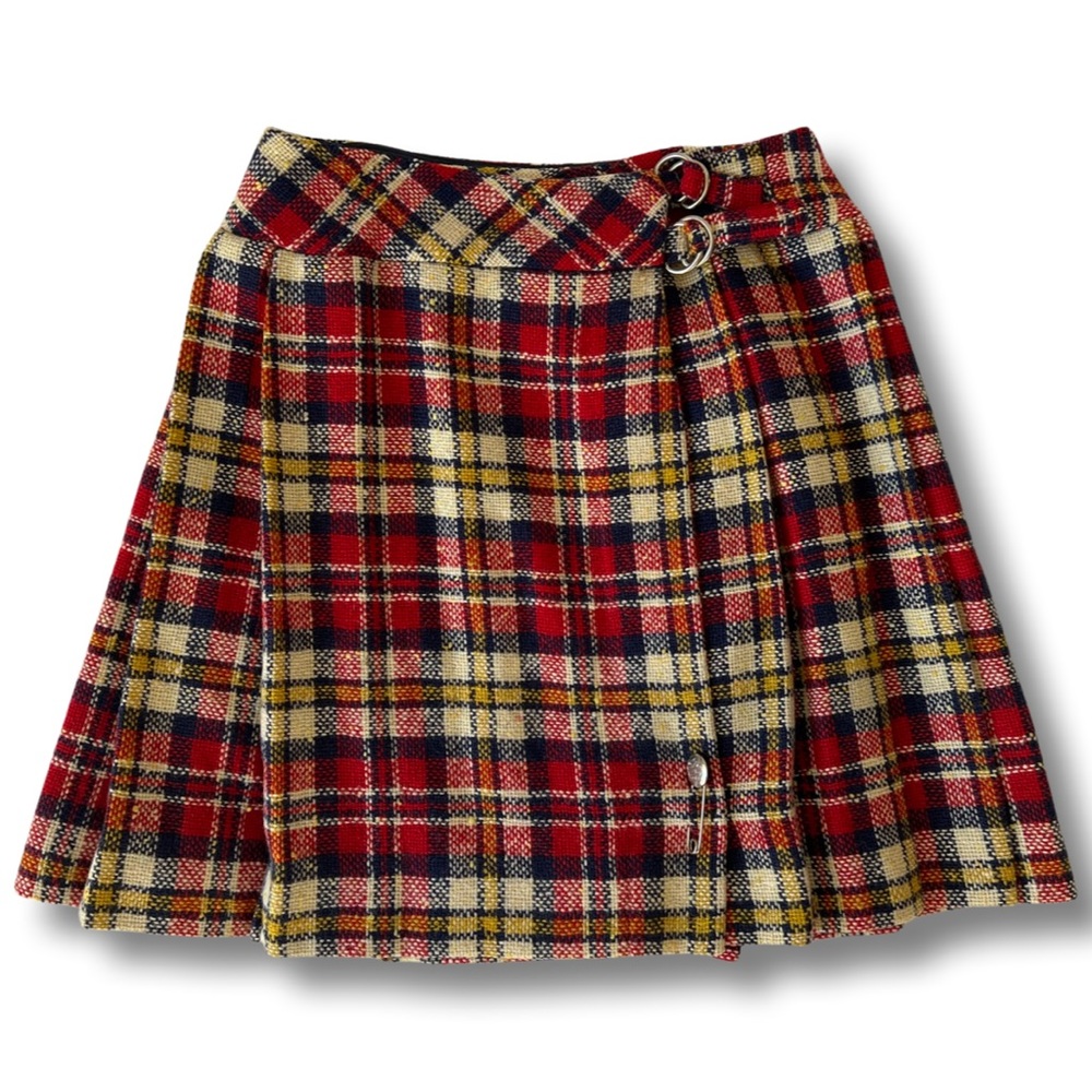 Vintage 1960’s Women’s Tweed Wool Tartan Plaid Pleated Skirt, Preppy mini